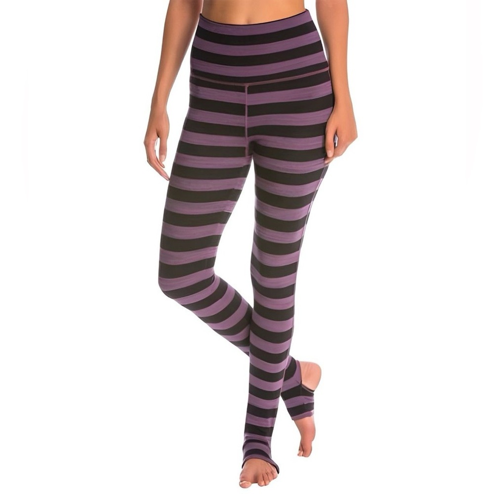 FP Movement by Free People Purple and Black Striped Leggings with Stirrups